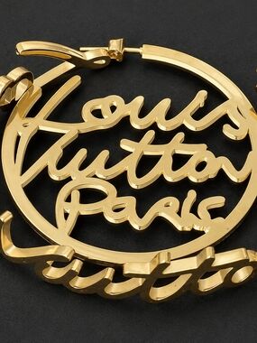 Gold Script Logo Hoop Earrings & Bracelet Set
